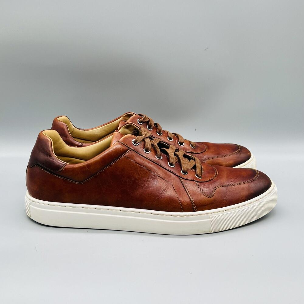 Magnanni Shoes Mens 11 Brown Leather Low Top Casual Sneakers Comfort Walking